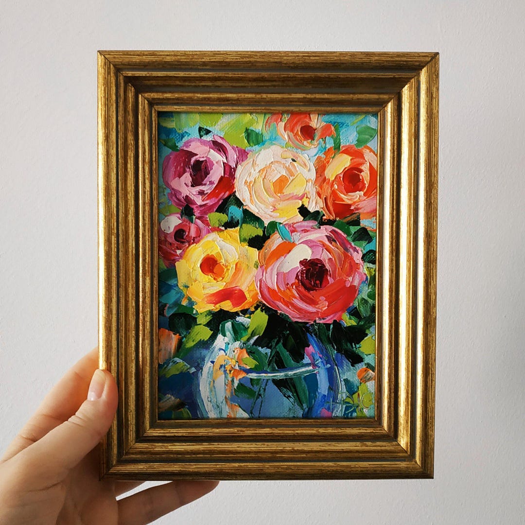 Roses Bouquet Painting Impasto Oil Painting Floral Art Original Art 3d ...