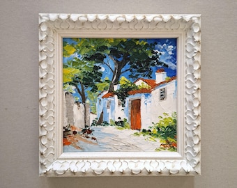 Algarve Painting Portugal Original Fine Art Impasto Oil Painting Framed 6x6 inches