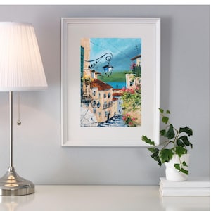Peinture originale méditerranéenne, empâtement, peinture à l'huile, paysage urbain, peinture 3D 20 x 12 pouces