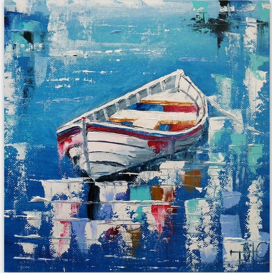 Boat Painting ORIGINAL Impasto Oil Painting Seascape Wall Art Etsy