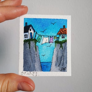 Tiny Painting Landscape Art Tiny Watercolor Original Art Dolls-house Decor 1.6 by 2 inches by TatianaARTshopP