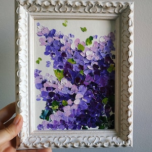 Peinture lilas empâtement peinture à l'huile art floral art mural original art 3D encadré 8 x 6 cadeau