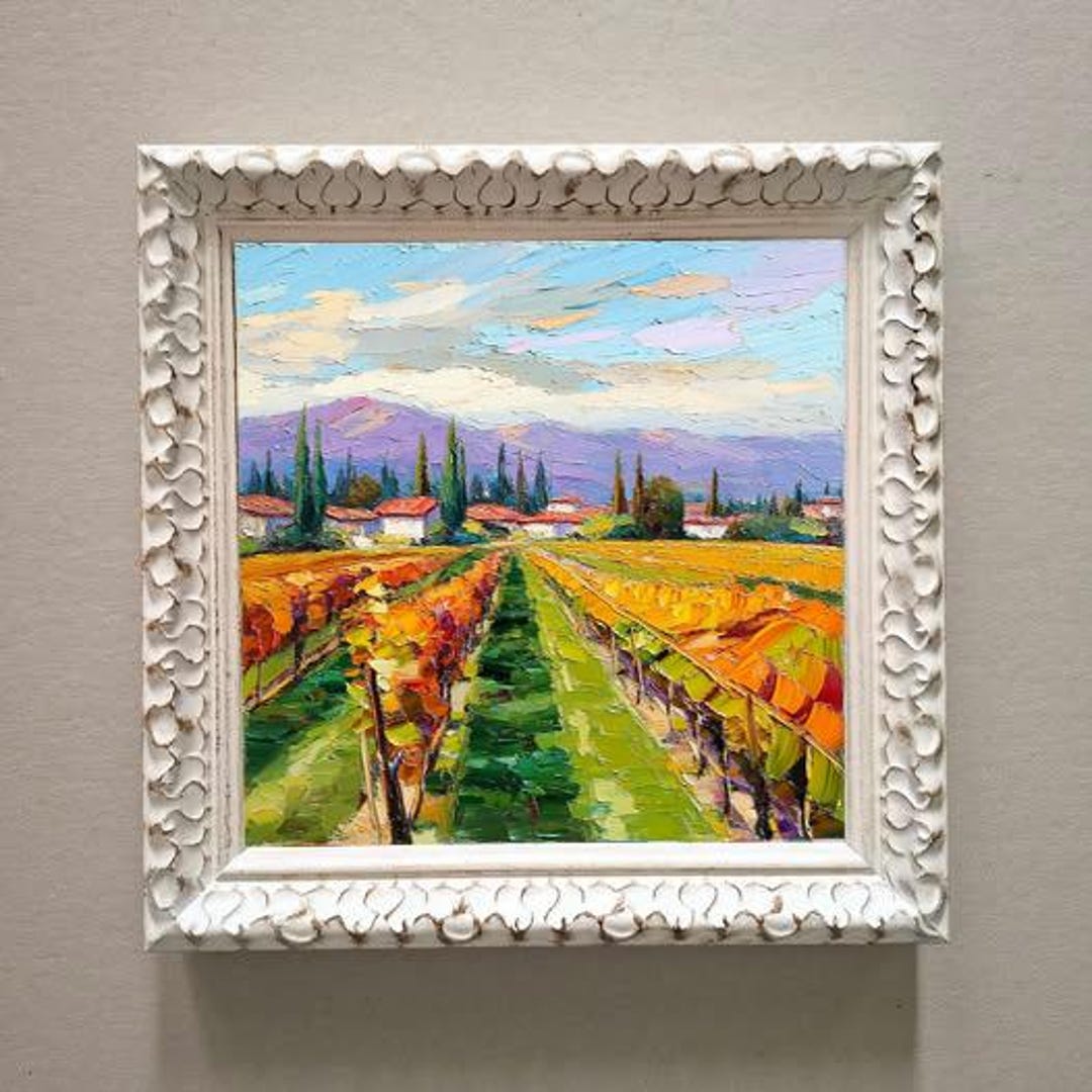 Tuscany Vineyard Impasto Oil Painting Italy Original 3D Art Framed 8x8 ...