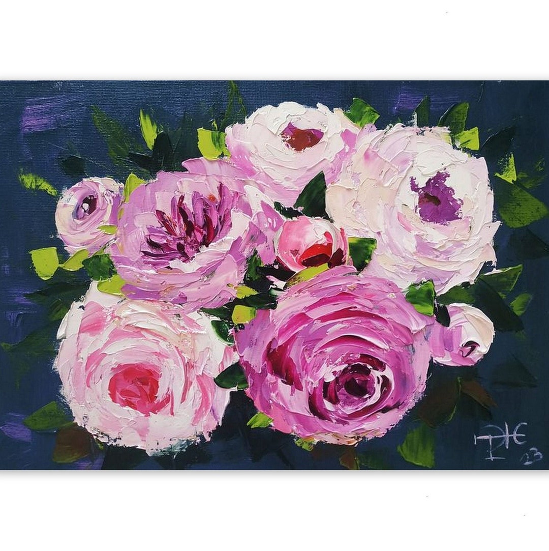 Peonies Painting Pink Peony Wall Art Impasto Oil Painting - Etsy