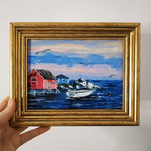 Nouvelle-Écosse peinture Peggy's Cove Art St. Margaret's Original peinture à l'huile empâtement 3D Art cadeau encadré 20 x 15 cm