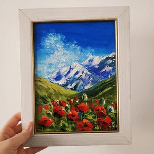 Peinture à l'huile originale Yosemite California Art coquelicots art mural montagne empâtement art 3D encadré 9 x 7 pouces
