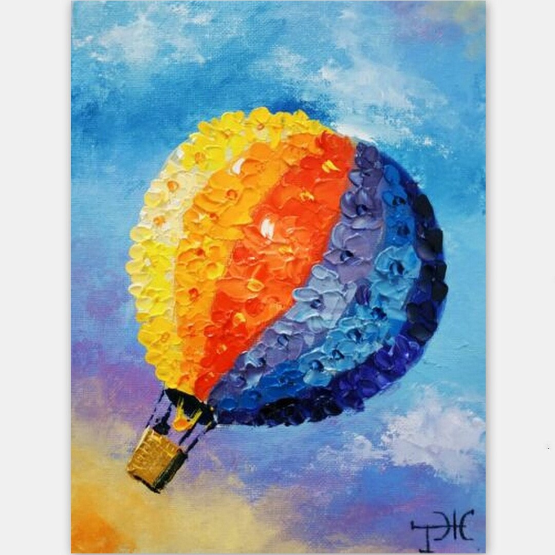 Hot Air Balloon Painting Original Art Sky Art Flight Wall Art Etsy