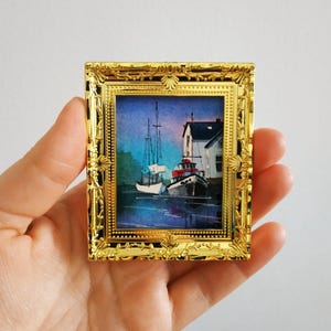 Miniature Boat Painting Louisiana Art Tiny Watercolor Original Art Dolls-house Decor 2 by 1.6 inches