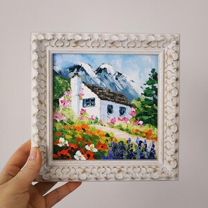 Peinture originale Irlande Cottage irlandais peinture à l'huile empâtement art 3D encadré couteau à palette 6 x 6