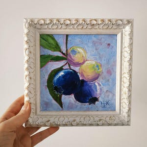 Peinture bleuets empâtement peinture à l'huile originale décoration de cuisine art 3D encadré 6 x 6 cadeau