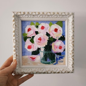 Pivoines roses, peinture pivoine, art mural, empâtement, peinture à l'huile, art floral, cadeau original, peinture 3d, couteau à palette 6 x 6