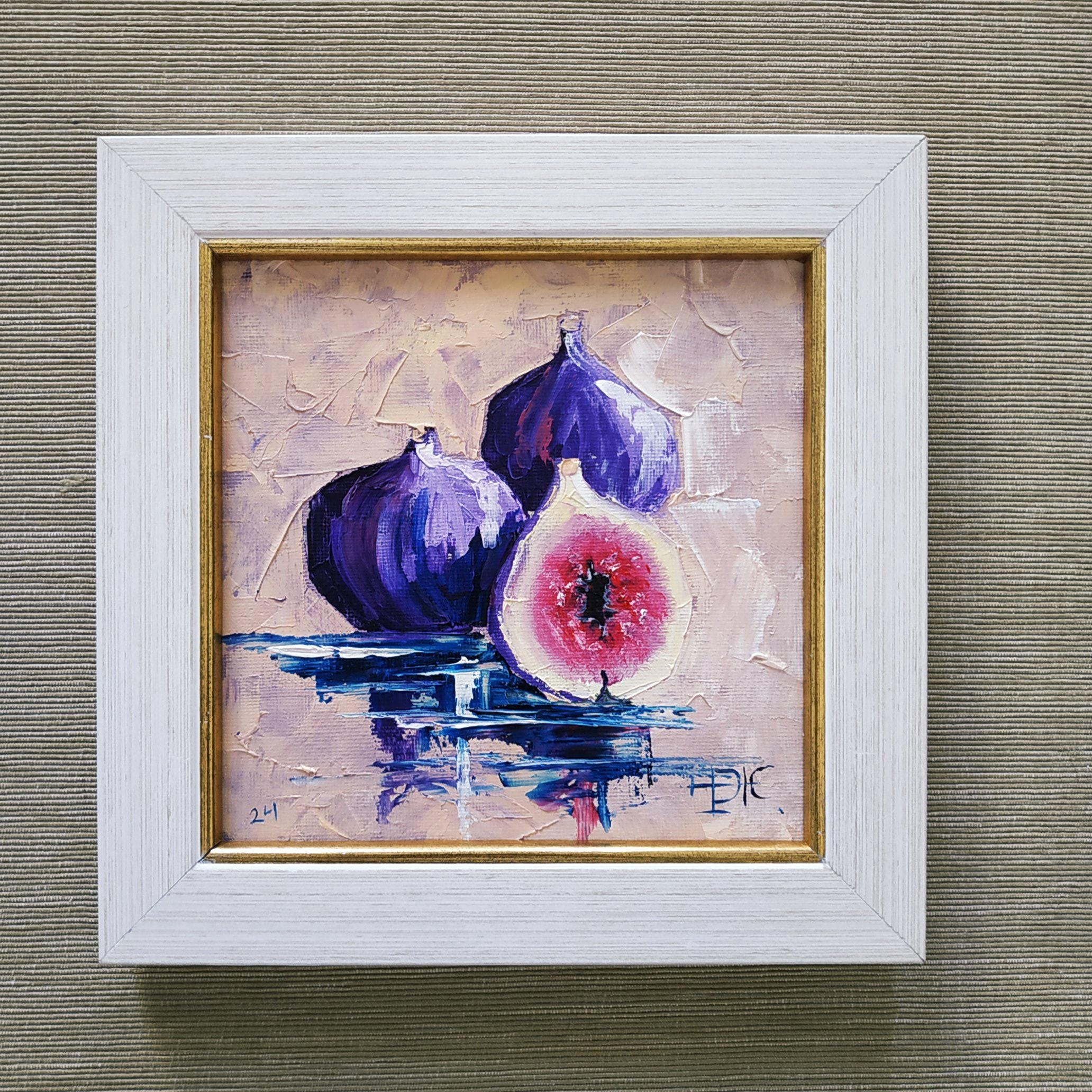 油彩画/イチジク イチジクのインパスト油絵：3Dキッチン装飾、額入りアート - Etsy 日本