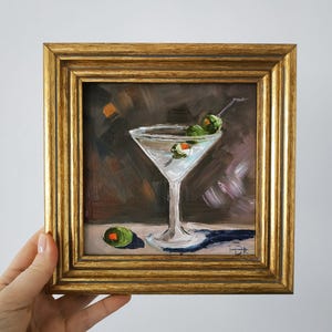 Art original martini sale peinture à l'huile d'olive empâtement art mural décoration de cuisine art 3D encadré 6 x 6 cadeau