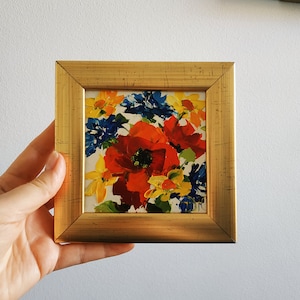 California Poppy Painting Original Oil Painting Impasto Floral Art Framed 4x4