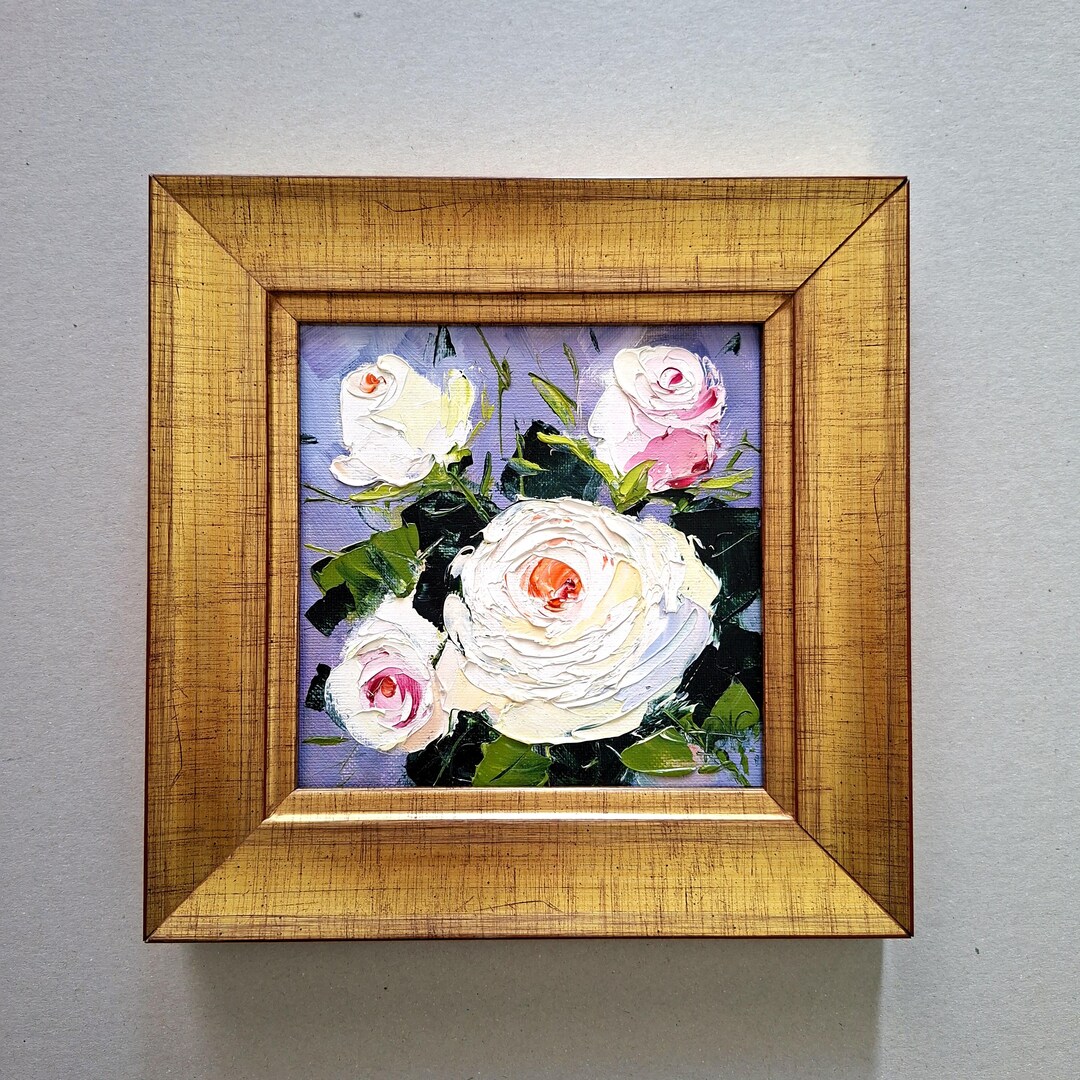 Roses Original Oil Painting Impasto 3D Floral Art Framed 6x6 Inches - Etsy