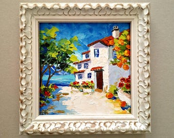 Algarve Painting Portuguese Coast Orange Trees Original Art Impasto Oil Painting Framed 6х6