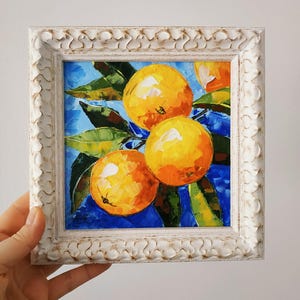Peinture originale oranges oranges portugaises empâtement peinture à l'huile décoration de cuisine art 3D encadré cadeau 6 x 6