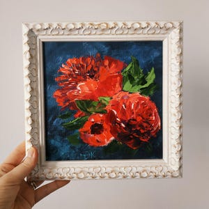 Peinture pivoines pivoine rouge art mural empâtement peinture à l'huile art floral art original 3D peinture encadrée 8 x 8 cadeau