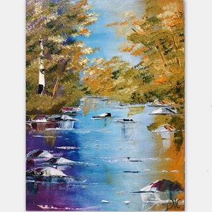Vermont Original Painting Autumn landscape with Reflection Impasto Oil Painting Gift Framed 9x7 inches