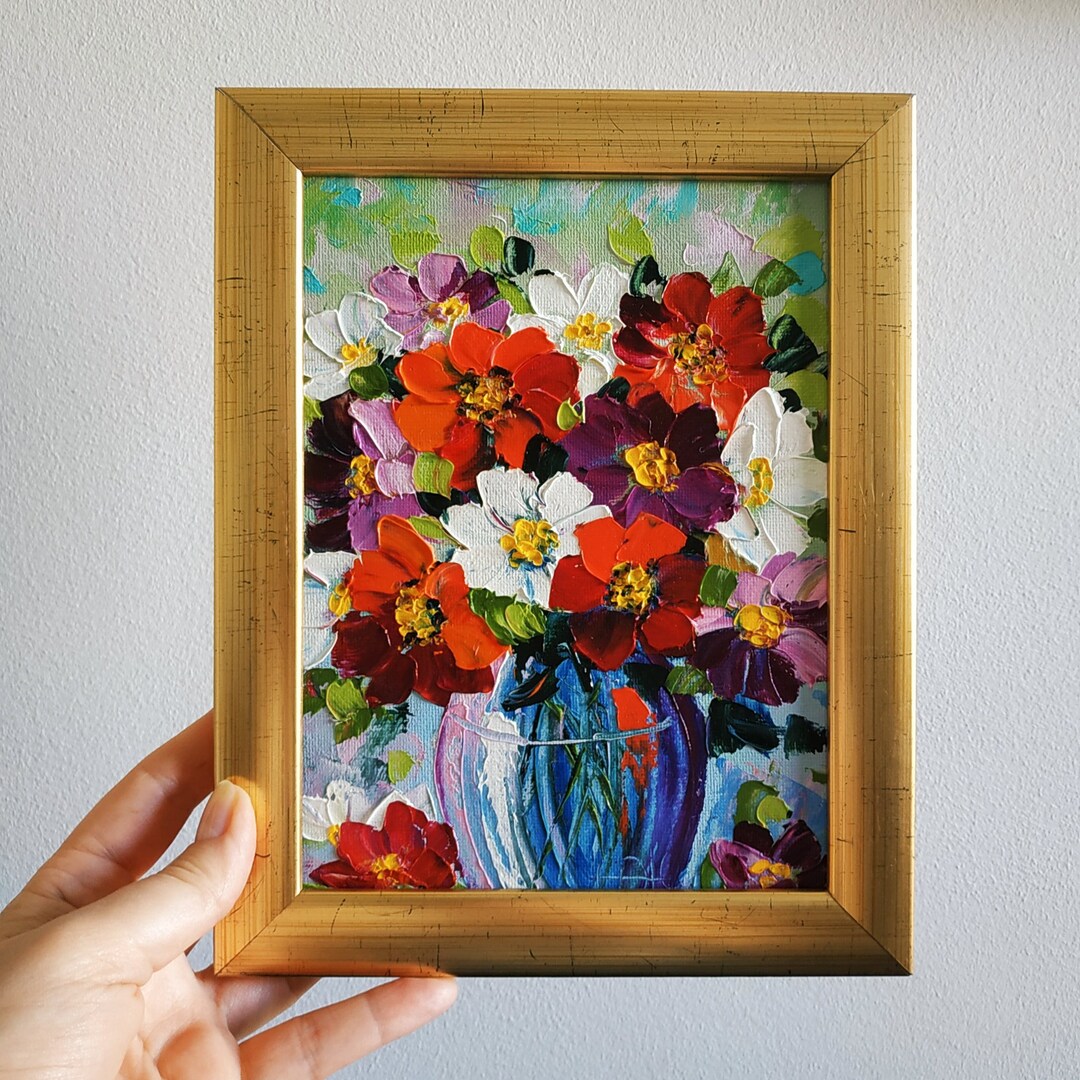Poppy Painting Daisy Original Art Impasto Oil Painting Small Artwork 3D ...