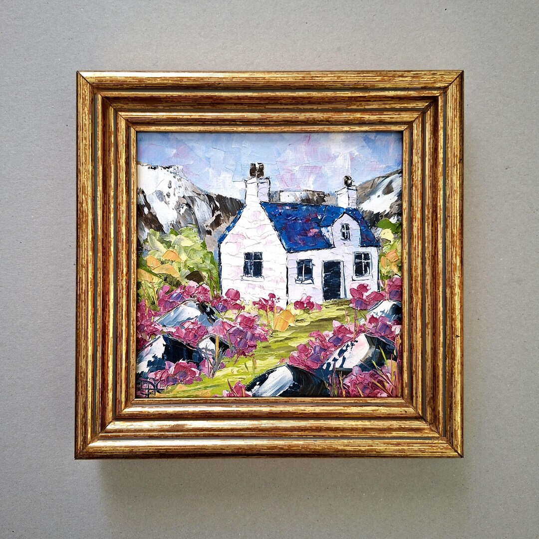 Ireland Original Oil Painting Irish Cottage Blooming Heather Impasto ...