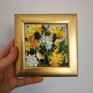 Paardebloemen origineel schilderij wilde bloemen muur kunst Impasto olieverfschilderij bloemsierkunst 3D schilderij ingelijst 4 x 4 verjaardagscadeau