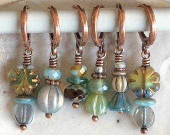 Desert Rain, a set of six removable stitch markers for knitting & crochet.