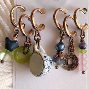 The Blue Pearl, a set of six removable stitch markers for knitting & crochet.