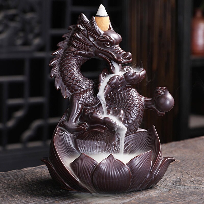 Dragon Fontaine à Encens Zen en Céramique Pour Intérieur Fait La Main/Autel Cascade Relaxant Parfum 