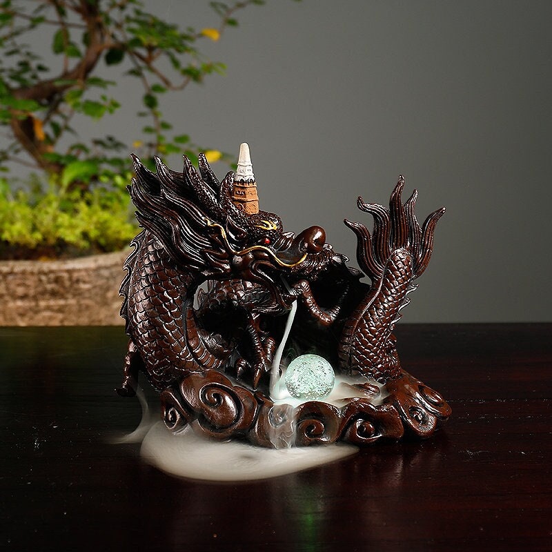 Fontaine Dragon Porte-Encens Zen Brûleur Cône Encens Céramique Pour Intérieur Fait à La Main Autel C