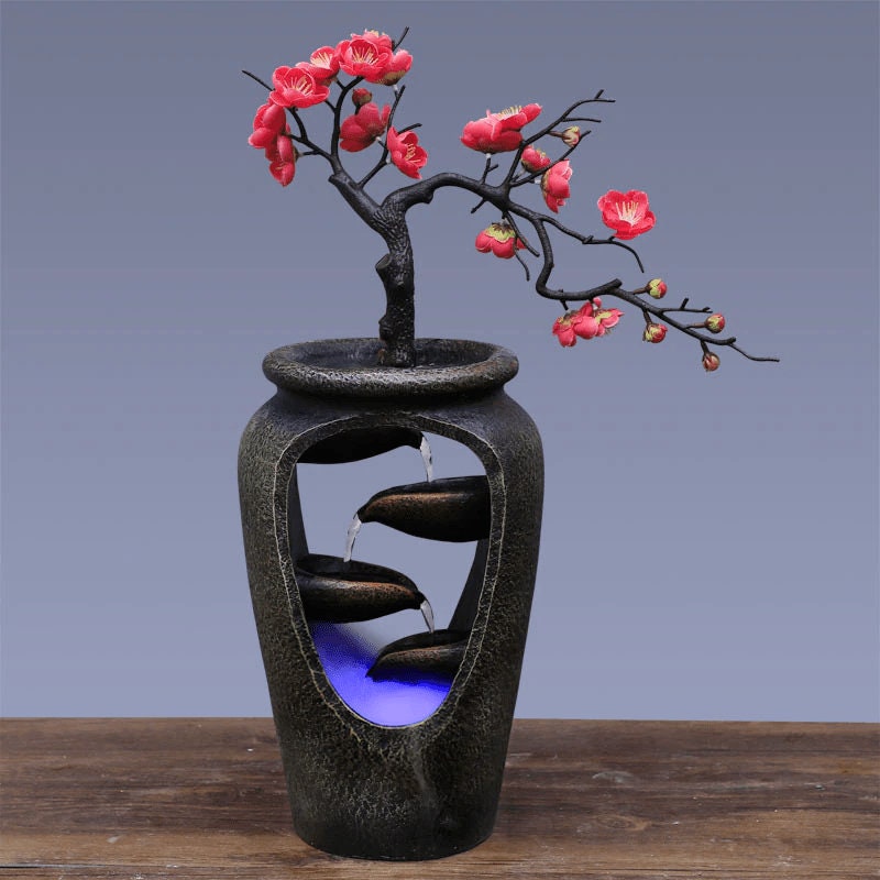 Fontaine Eau Zen en Résine Pour Intérieur Fait à La Main avec Cascade Relaxante Paysage Décoration M