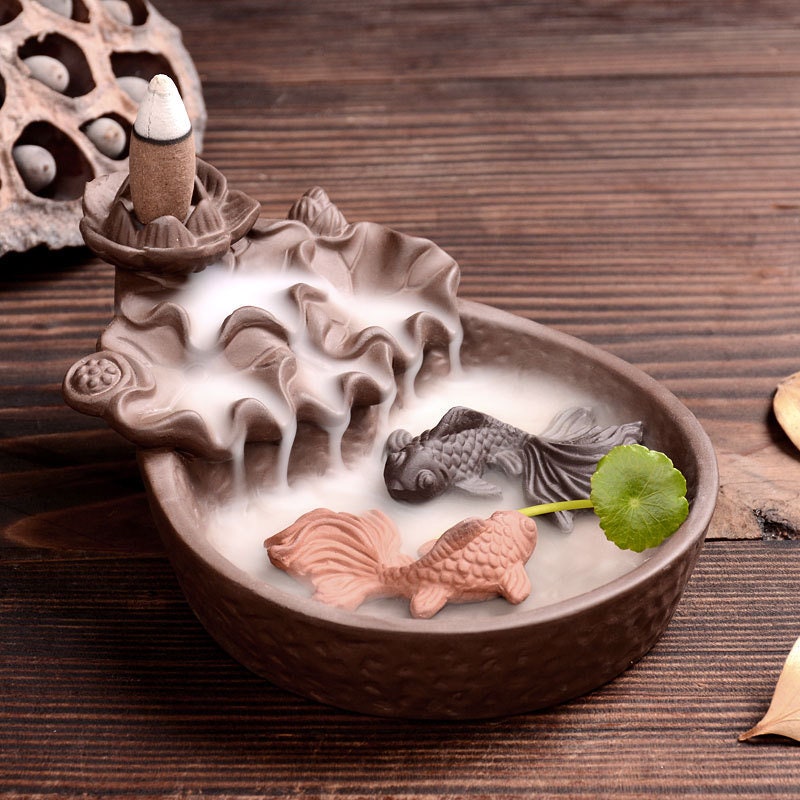 Fontaine Cascade Porte-Encens Zen Brûleur Cône Encens Céramique Pour Intérieur Fait à La Main Autel