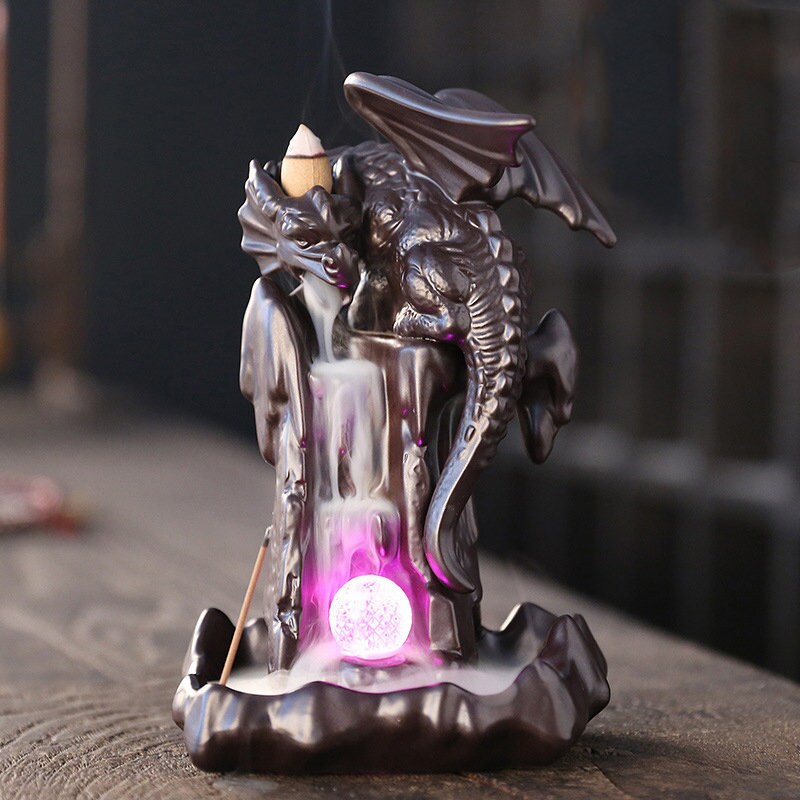 Fontaine Dragon Brûleur Cône Encens Zen en Céramique Pour Intérieur Fait à La Main/Autel Cascade Fon