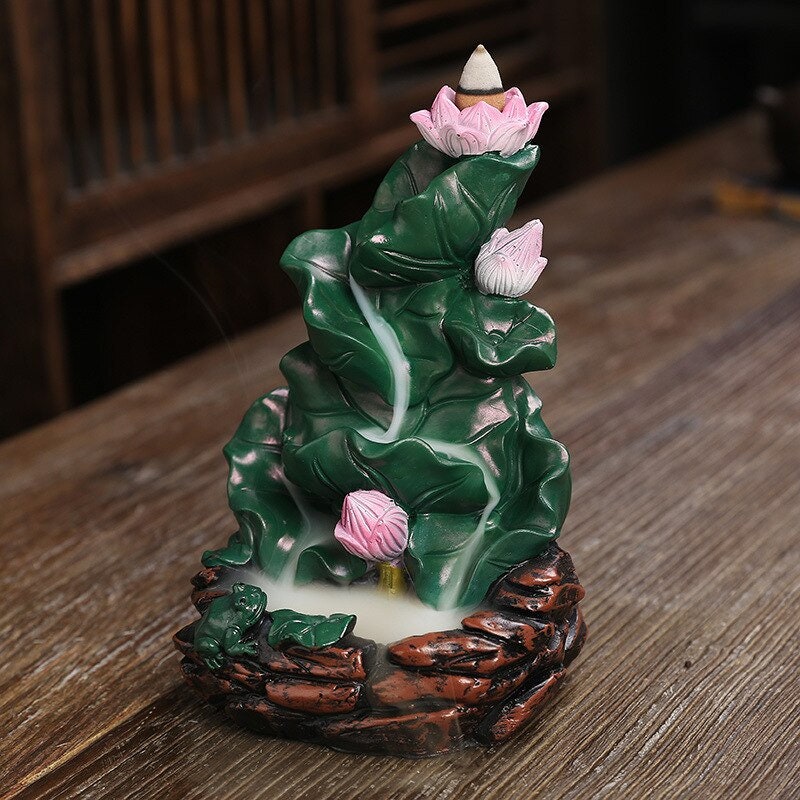 Fontaine Lotus Zen Montagne Brûleur Cône Encens Céramique Pour Intérieur Fait à La Main Autel Cascad