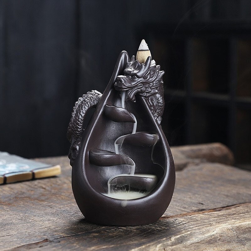 Fontaine Dragon à Encens Zen en Céramique Pour Intérieur Fait La Main/Autel Cascade Fontaine Relaxan