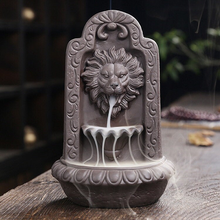 Fontaine Lion à Encens Zen en Céramique Pour Intérieur Fait La Main/Autel Cascade Fontaine Relaxant 