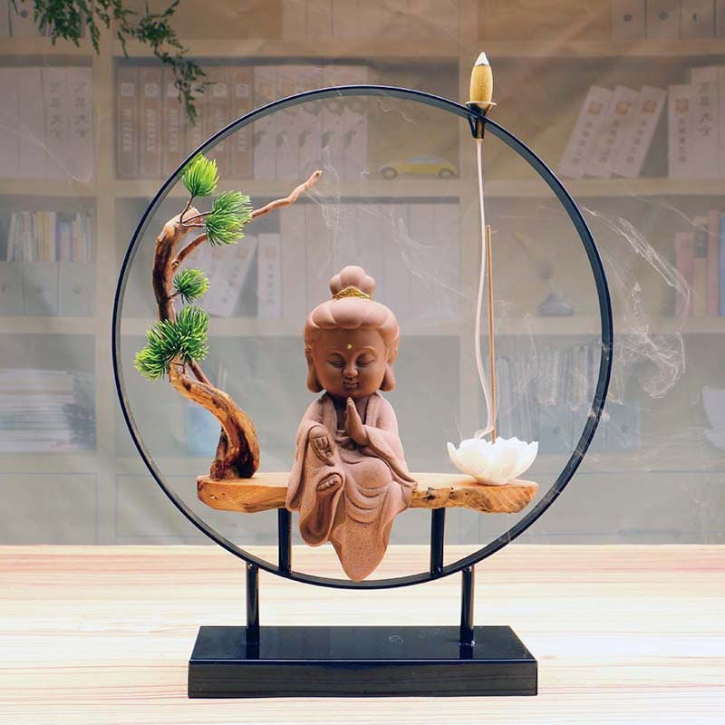 Fontaine Zen Cercle Brûleur Cône Encens en Résine Pour Intérieur Fait à La Main Autel Cascade Fontai