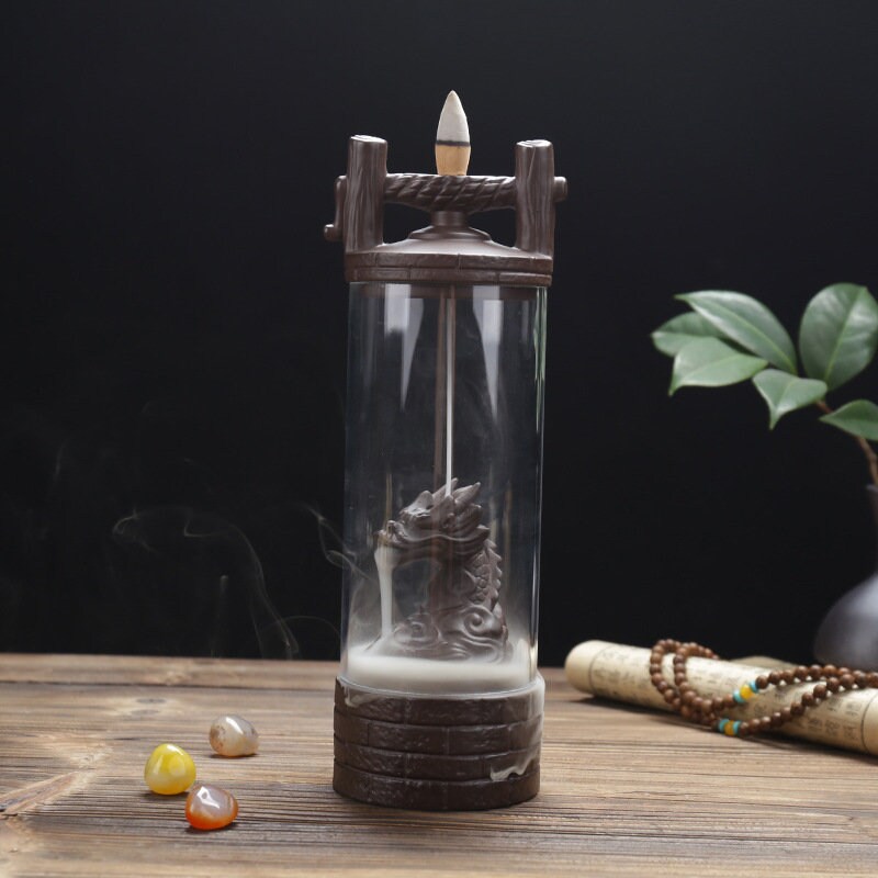 Fontaine Dragon Porte-Encens Zen Brûleur Cône Encens Céramique Pour Intérieur Fait à La Main Autel C