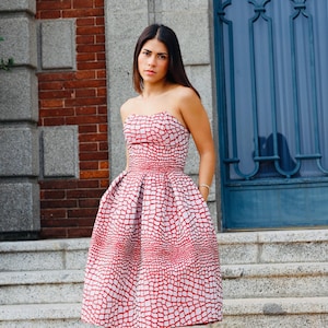 Sparkly red midi prom dress/ Corset cocktail dress for prom/ Dark red prom dress/ Low back lace up dress