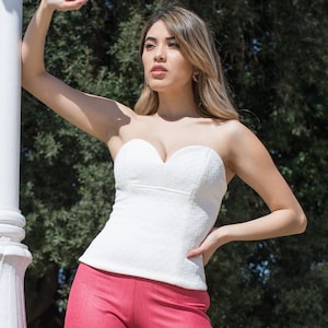 Cremefarbenes Brautkorsett / Trägerloses Brautkorsett / Herzförmiger Ausschnitt Hochzeitskorsett / Elegantes Hochzeitsbustier / Handgemachtes weißes Korsett
