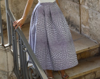 Elegant lilac guest skirt/ Long cocktail guest skirt/ Brocade Pleated Cocktail Skirt/ Guest lavender pleat skirt/ Cocktail Pocket Skirt