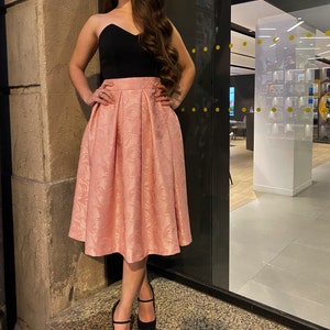 Flared skirt with jacquard embroidery/ Fink flared skirt with jacquard embroidery/ Dusty pink umbrella skirt/ Hepburn umbrella skirt