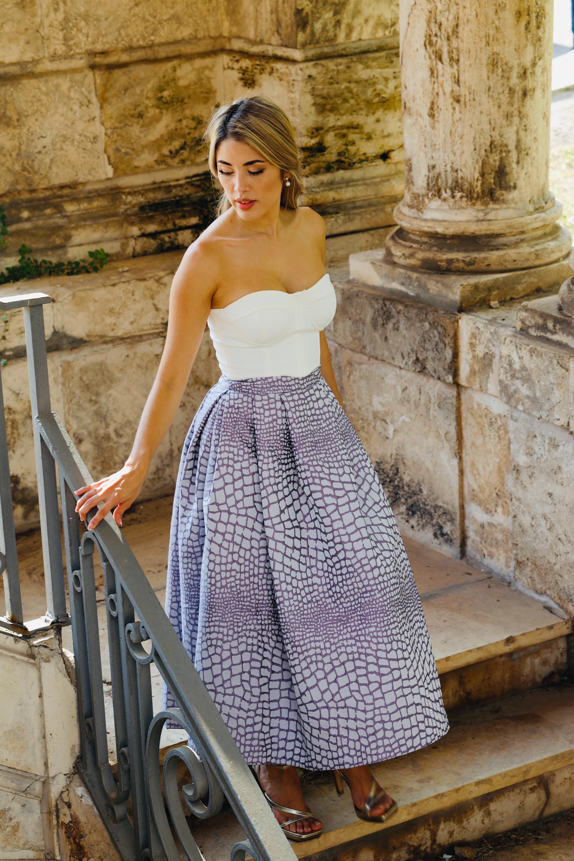 Lilac midi party dress/ Lilac party corset dress/ A-line prom dress/ Two-piece party dress/ Party dress with pocket