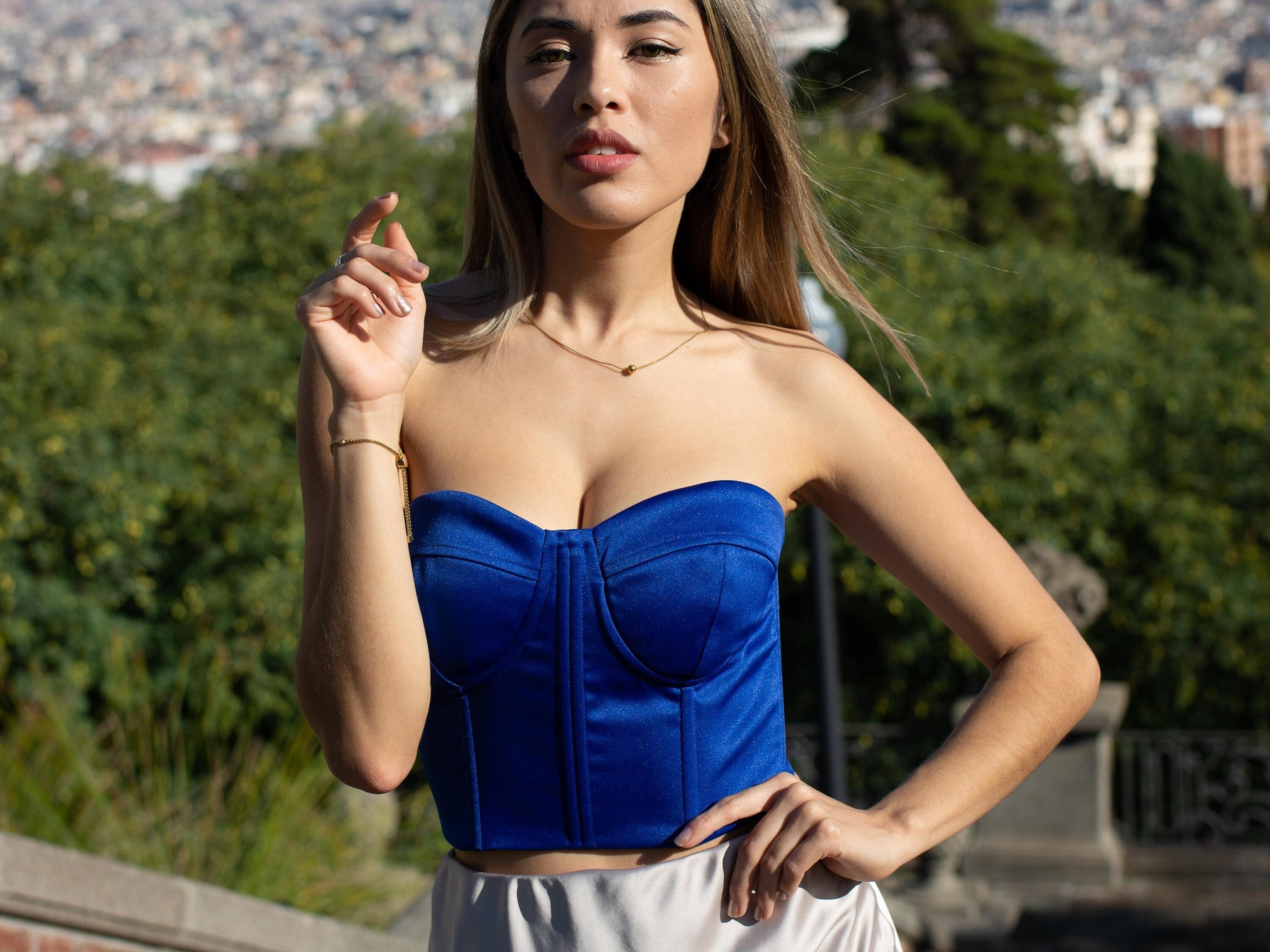 Strapless Royal Blue Corset Bustier/ Retro-style Bustier Top