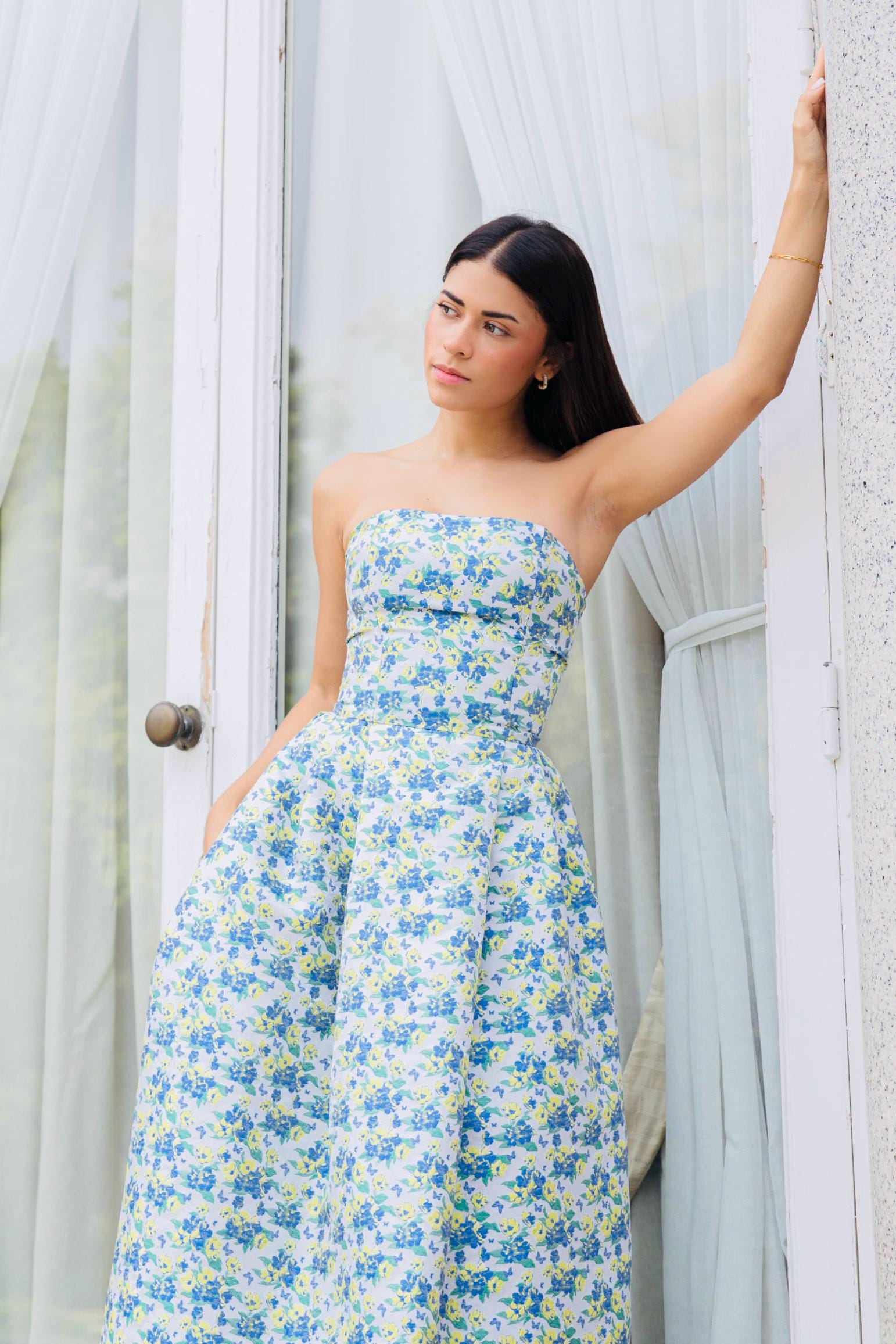 blue engagement party dress Blue engagement party dress/ Light Blue strapless wedding dress/ Blue patterned engagement dress/ Blue wedding dress mini corset