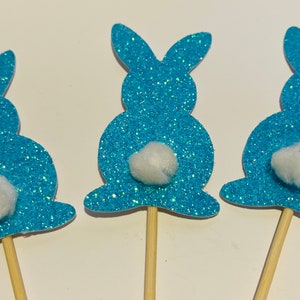 First Birthday Bunny Cupcake Toppers, Easter Birthday, Baby Boy Bunny, Baby Blue Bunny Decorations, Spring Birthday, Rabbit,
