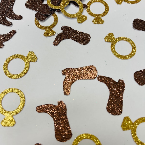 Boots and Ring Confetti, Nashville Bachelorette, Cowboy Theme, Austin, Nash Bash, Table Decorations, Invitations, Texas Bachelorette,Glitter