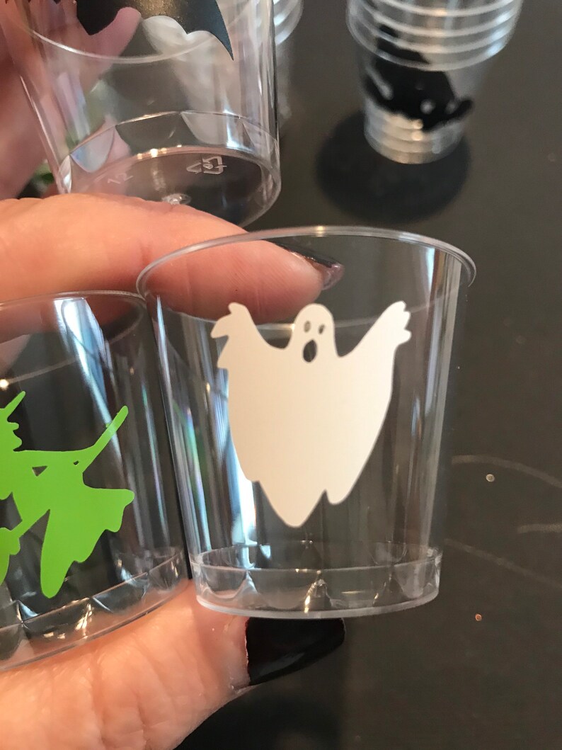Halloween Shot Glasses Witch Bat Ghost Plastic Drink Cups Etsy