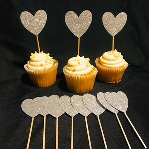 Cupcake Topper, Pink Glitter Heart Cupcake Topper, Birthday Party Decor, Sweet 16 Decoration ...