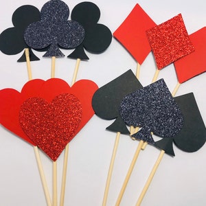 Poker Party Cupcake Toppers: Glitter Card Suits, Set of 12